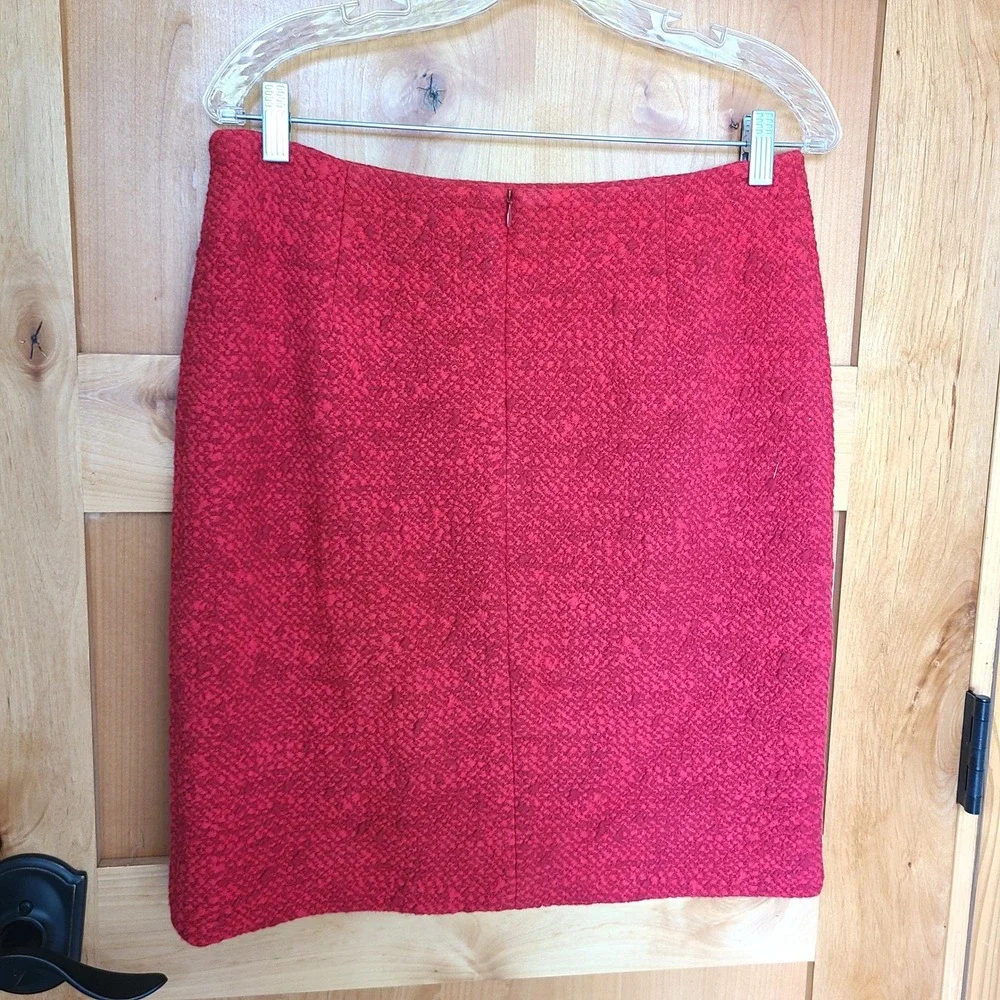 Akris Punto Sz 8 Red Textured Pencil Skirt Designer Tailored Minimalist Bright‎